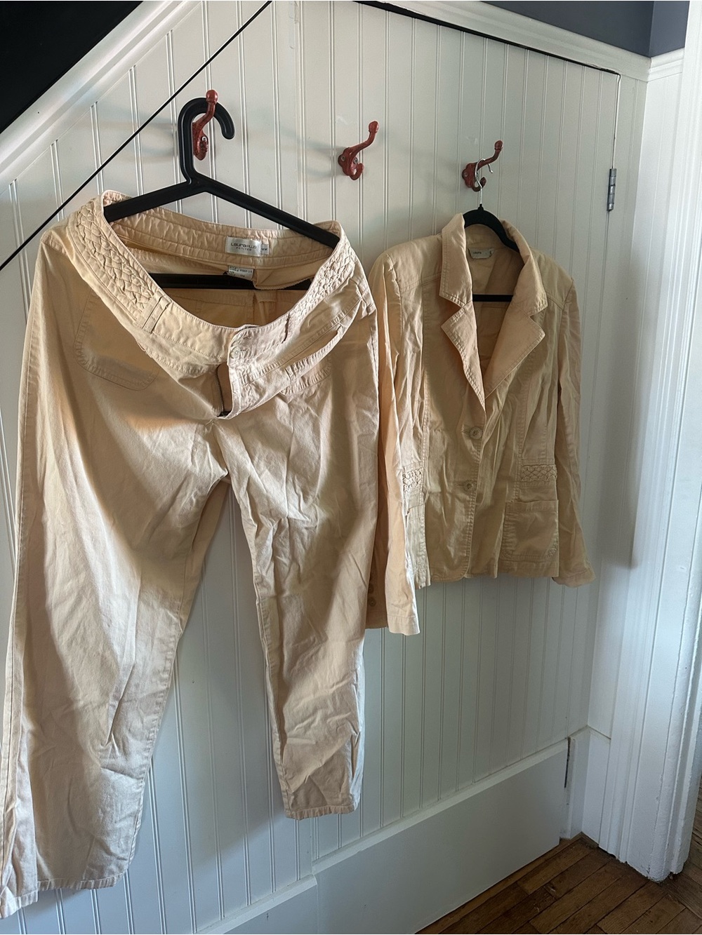 Women's Beige Cotton Trousers and Tailored Jacket Set LauraPlus Petites